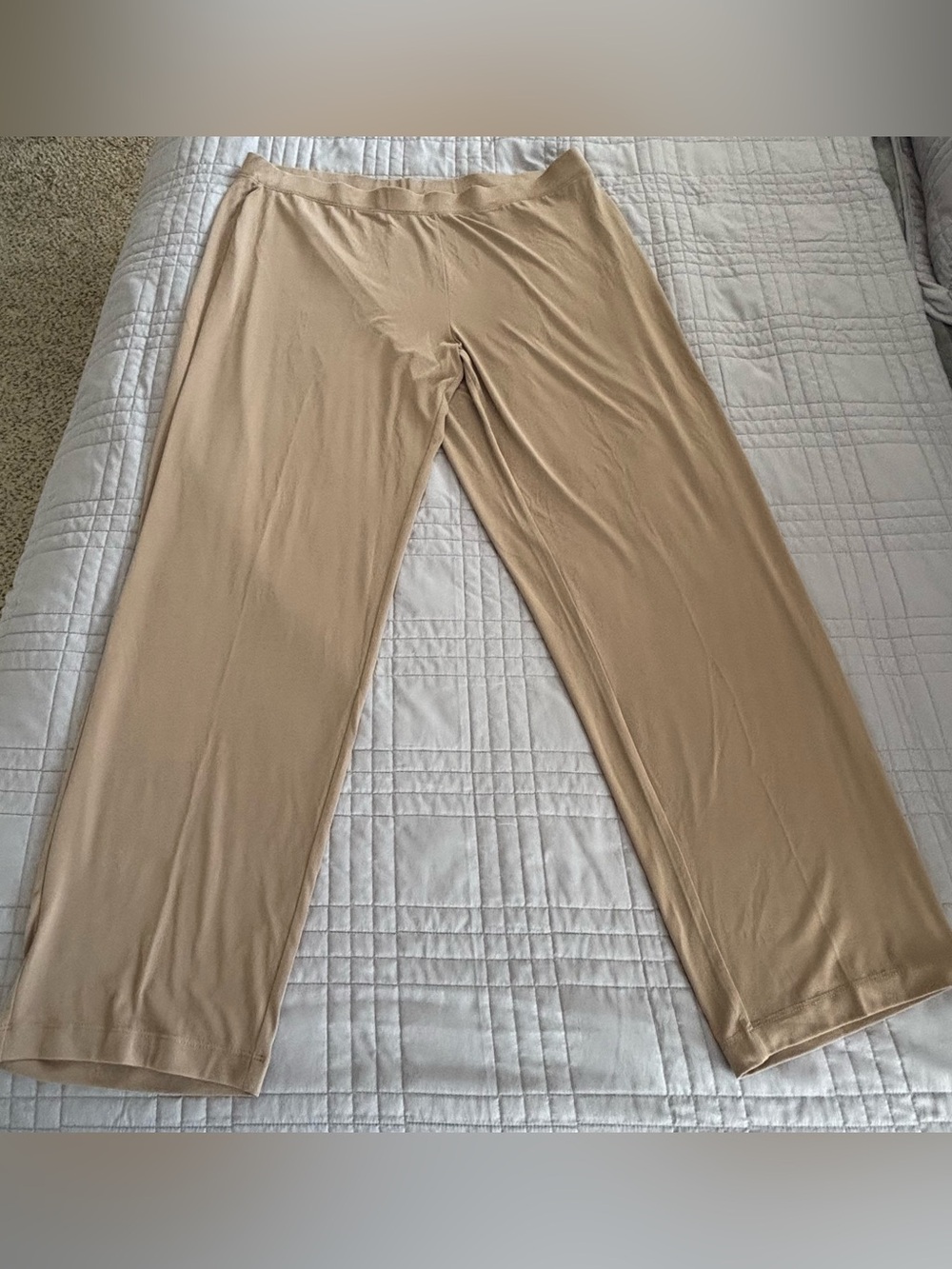 Susan Graver Liquid Knit Neutral Beige Straight-Leg Pants